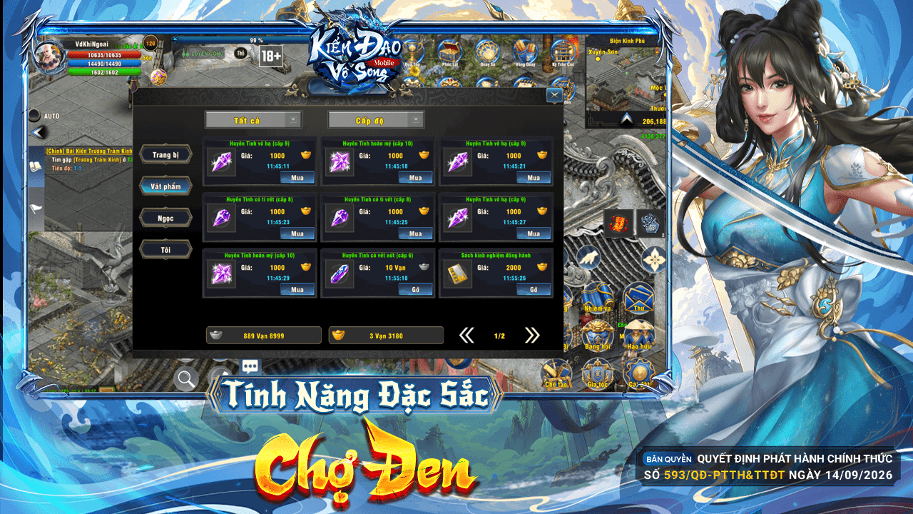 GIAO DỊCH TỰ DO - TIỆN ÍCH CHỢ ĐEN KHI CHƠI TẠI KIẾM ĐẠO VÔ SONG MOBILE